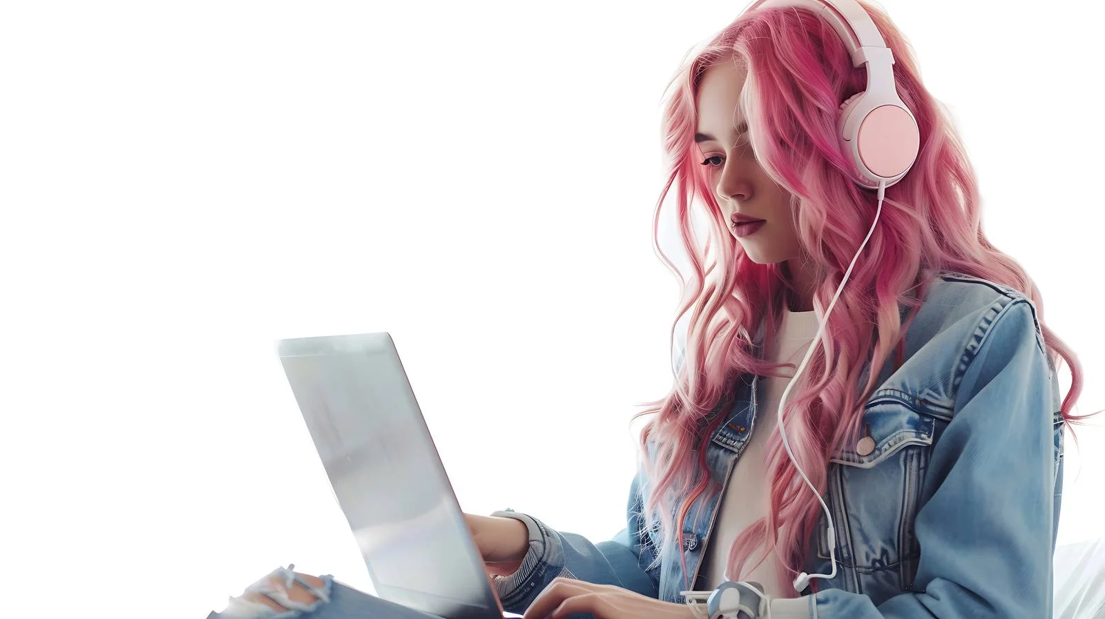 Stylish Pink-Haired Woman with Headphones — free download from Dotvec