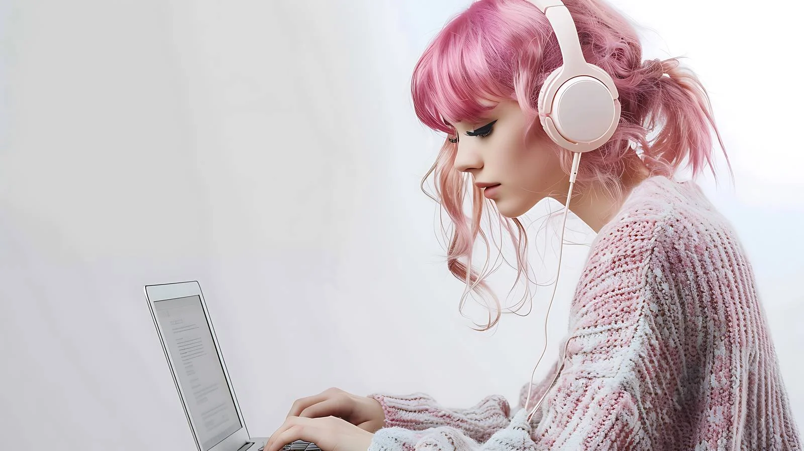 Modern Woman with Pink Hair and Headphones — free download from Dotvec
