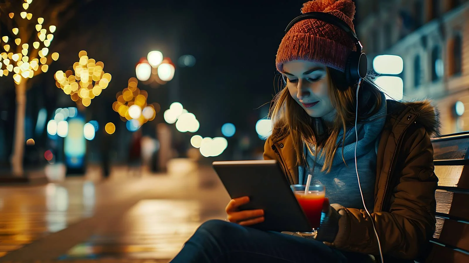 Nighttime Smoothie Break on Bench — free download from Dotvec