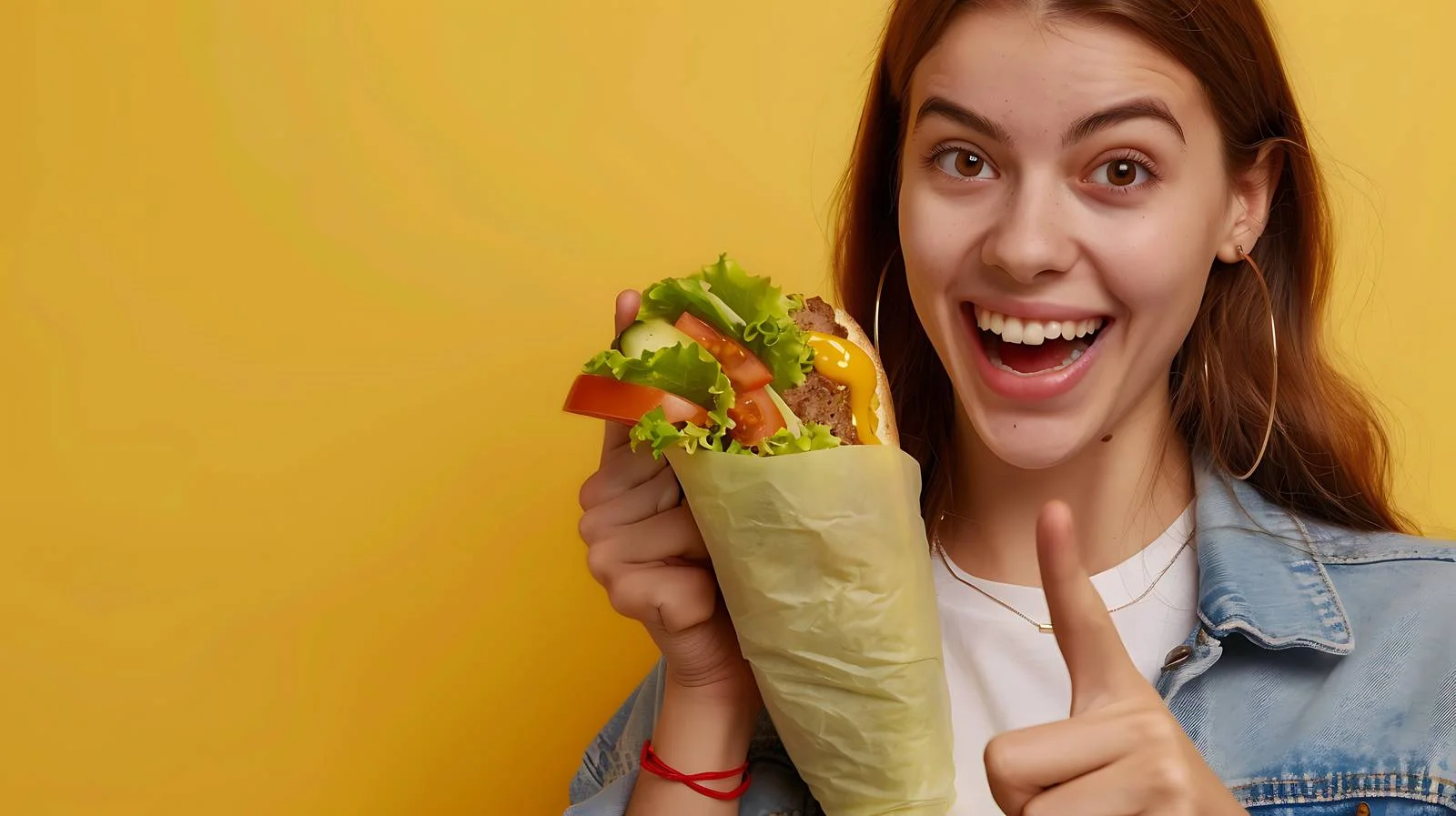 Energetic Woman Enjoying Delicious Sandwich — free download from Dotvec