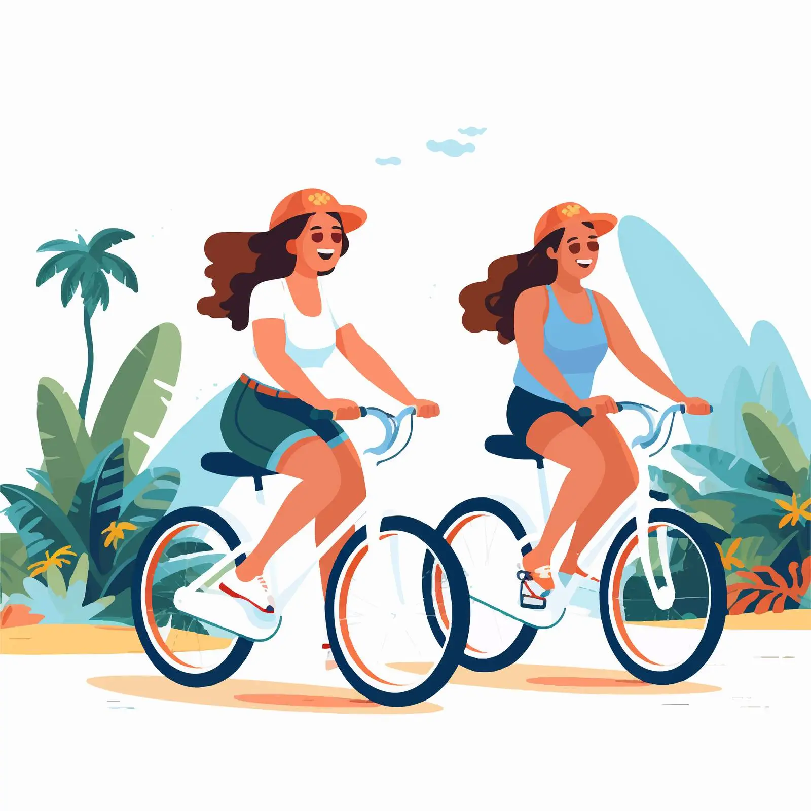Happy Young Women Riding Bicycles Together – free friendship goals image from Dotvec