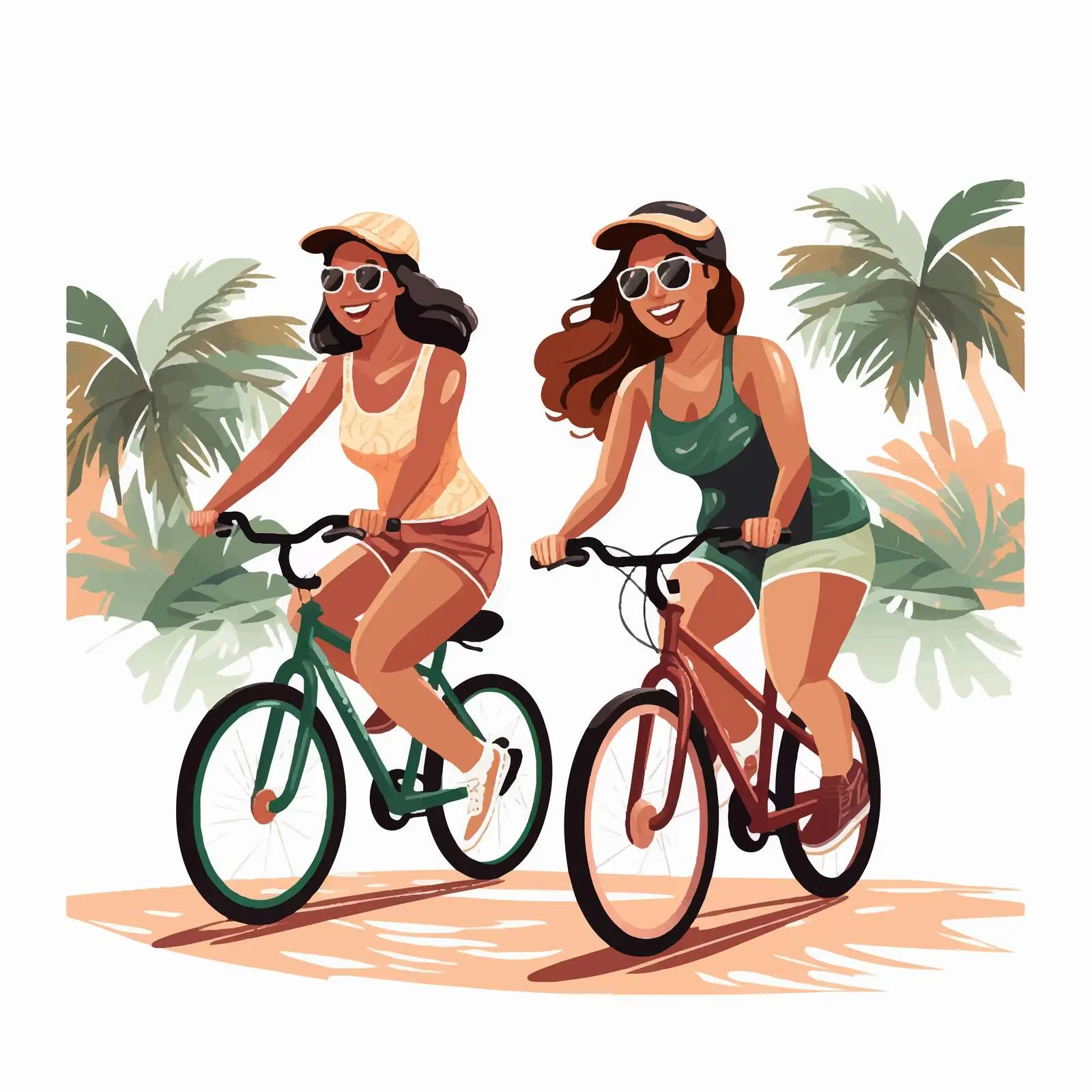 Happy Young Women Riding Bicycles Together — free download from Dotvec