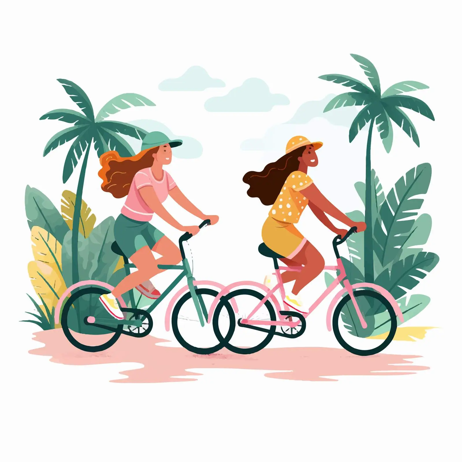 Happy Young Women Riding Bicycles Together — free download from Dotvec