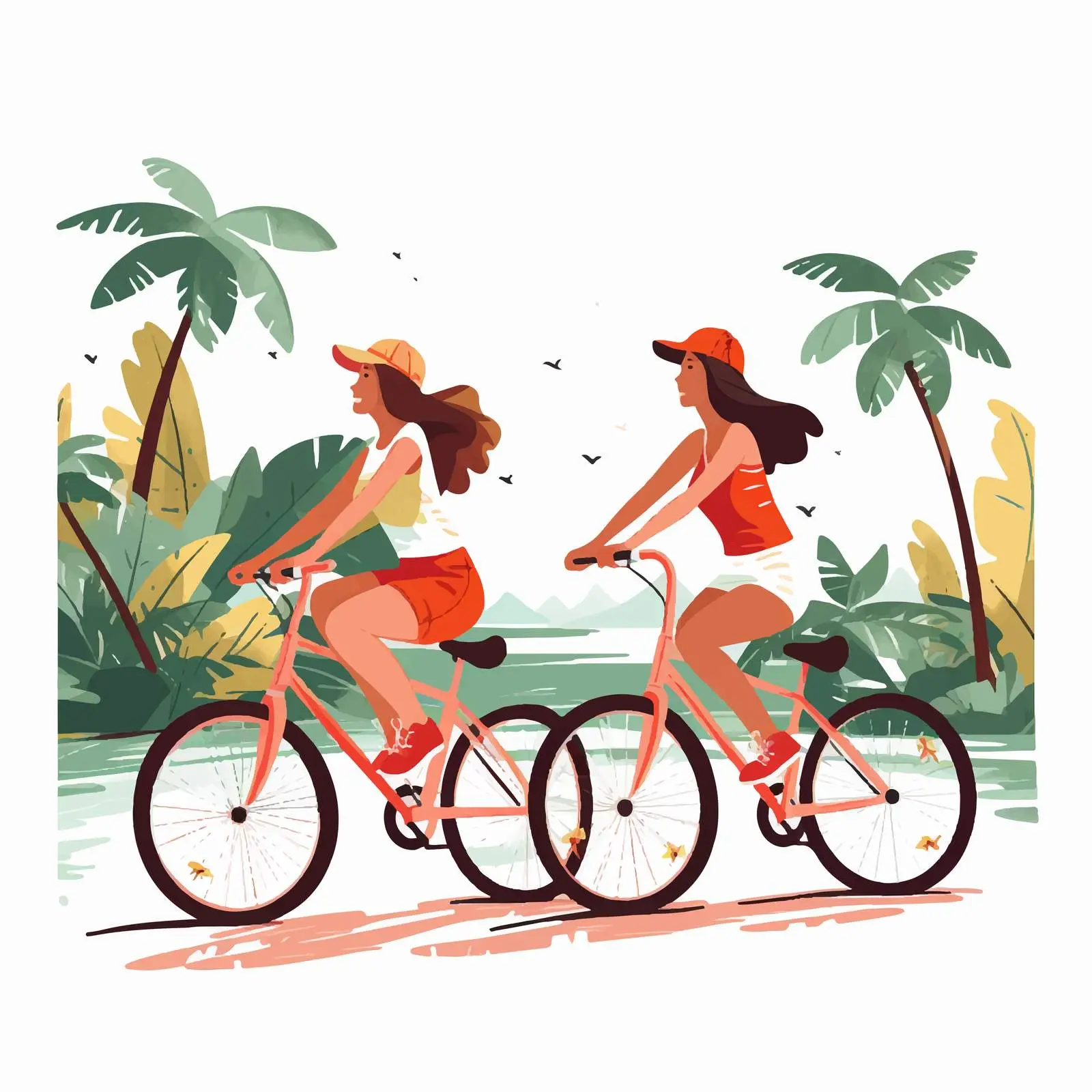 Happy Young Women Riding Bicycles Together — free download from Dotvec