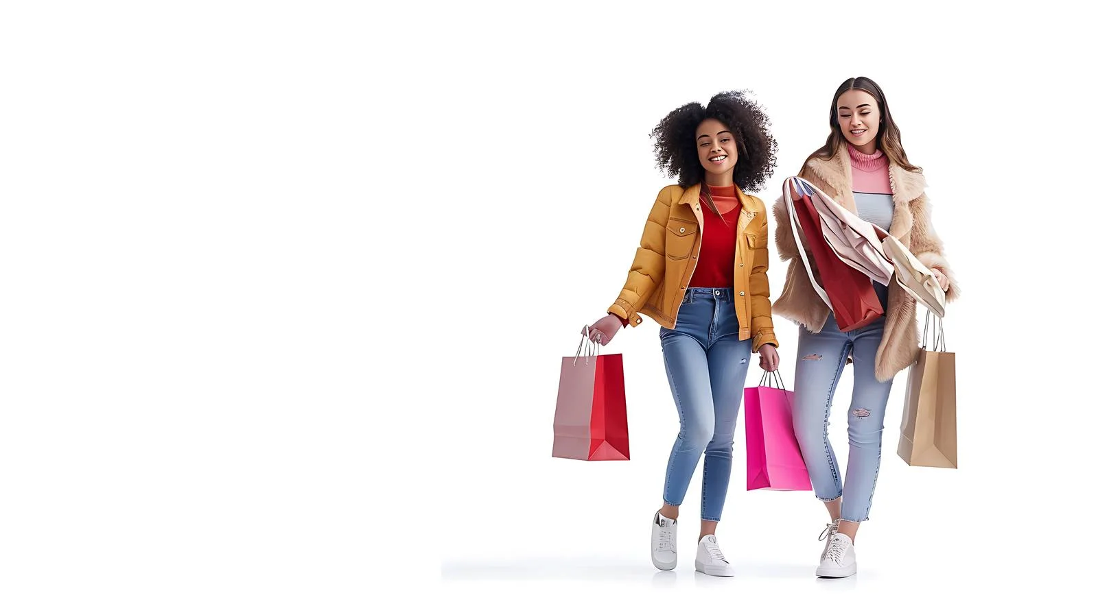 Young Women Shopping on White Background — free download from Dotvec