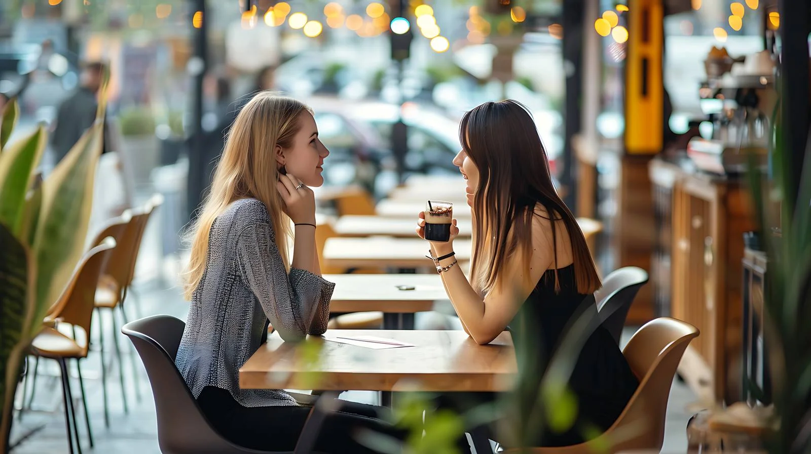 Ladies chatting at outdoor cafe terrace — free download from Dotvec