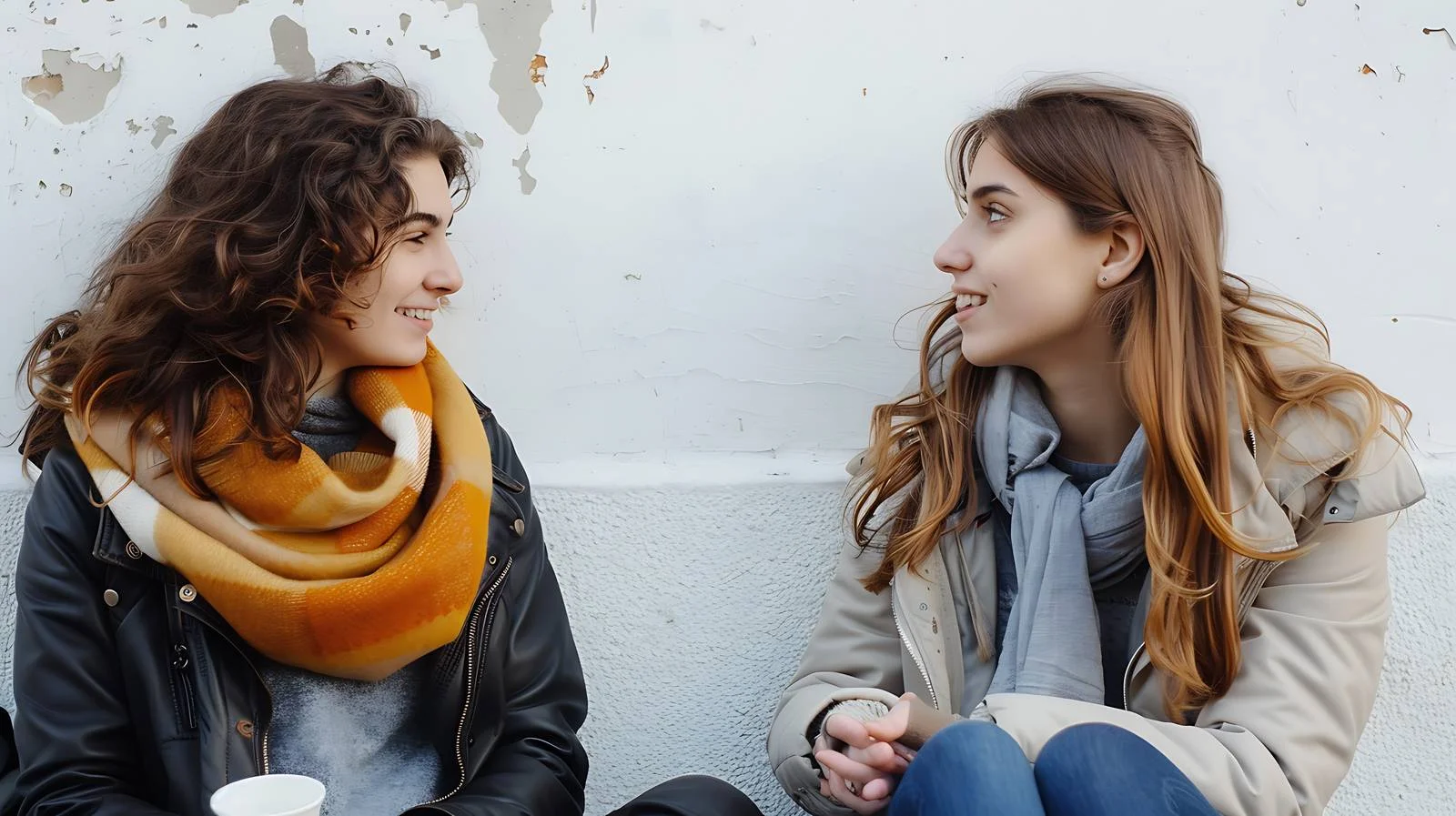 Serene young women outdoors chatting together — free download from Dotvec