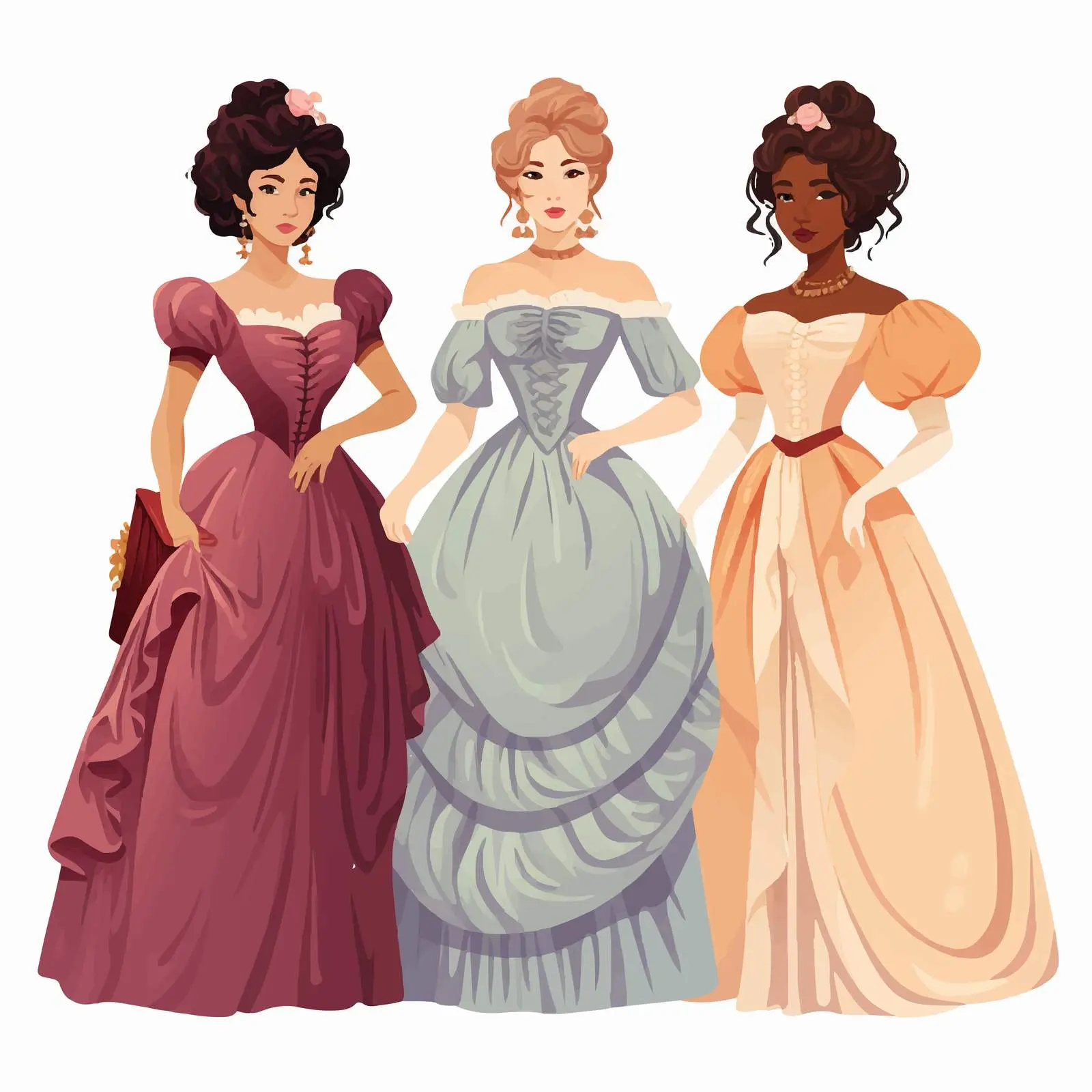 Young Women in 19th Century Retro Dresses – free period costume image from Dotvec