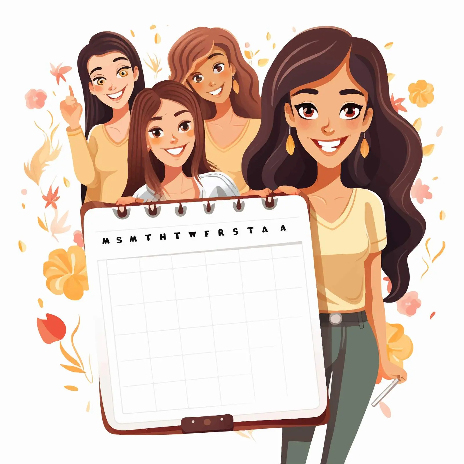 Young Women with Calendar Characters Vector Illustration — free download from Dotvec