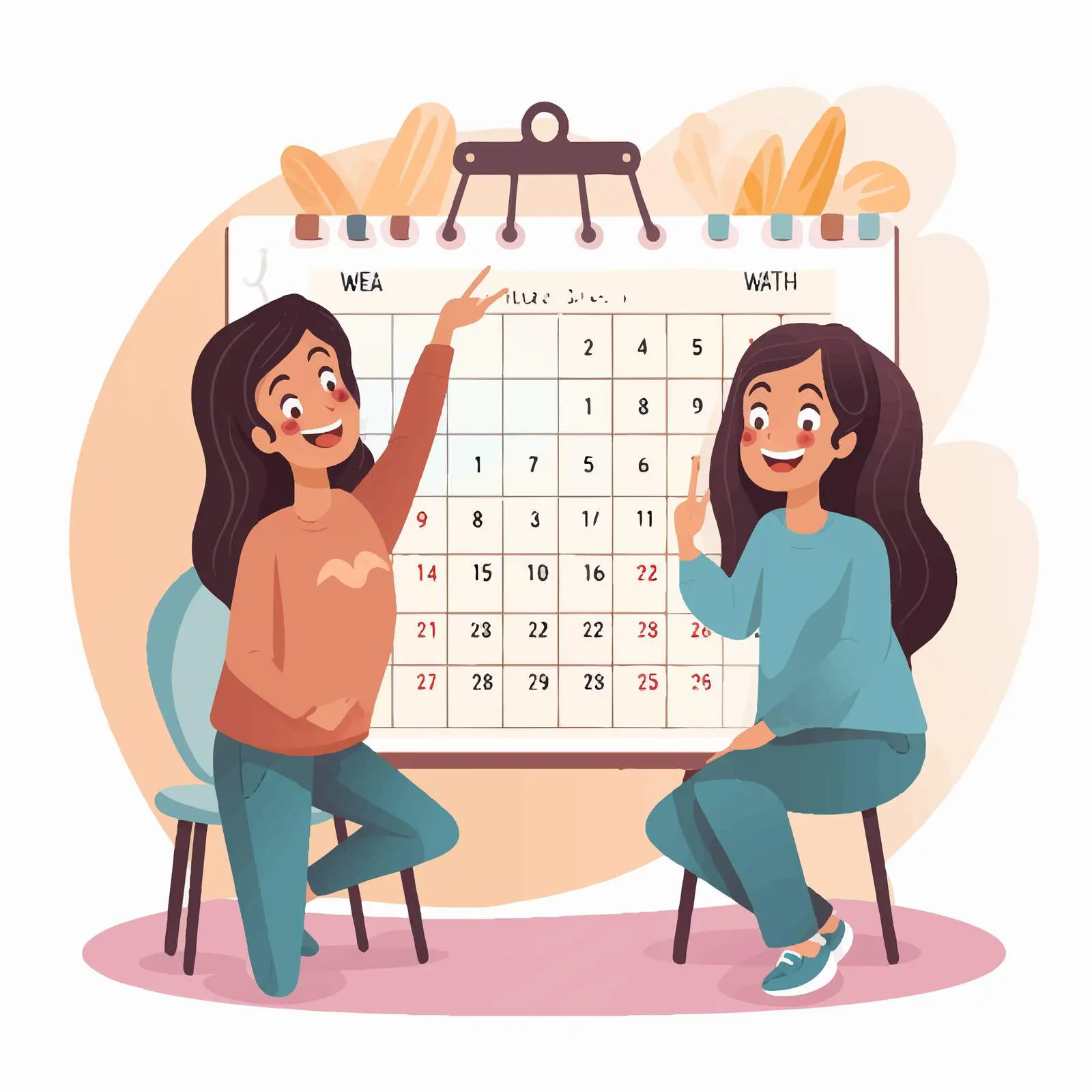 Young Women Cartoon Calendar Characters Vector Illustration — free download from Dotvec