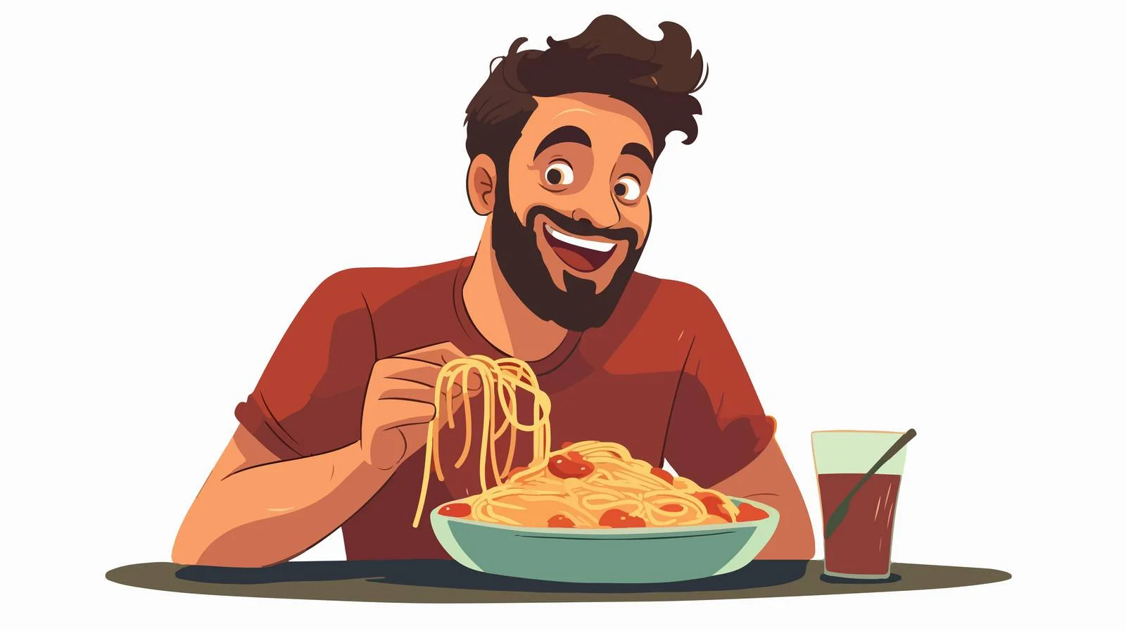 Joyful Young Adult Eating Spaghetti Cartoon — free download from Dotvec