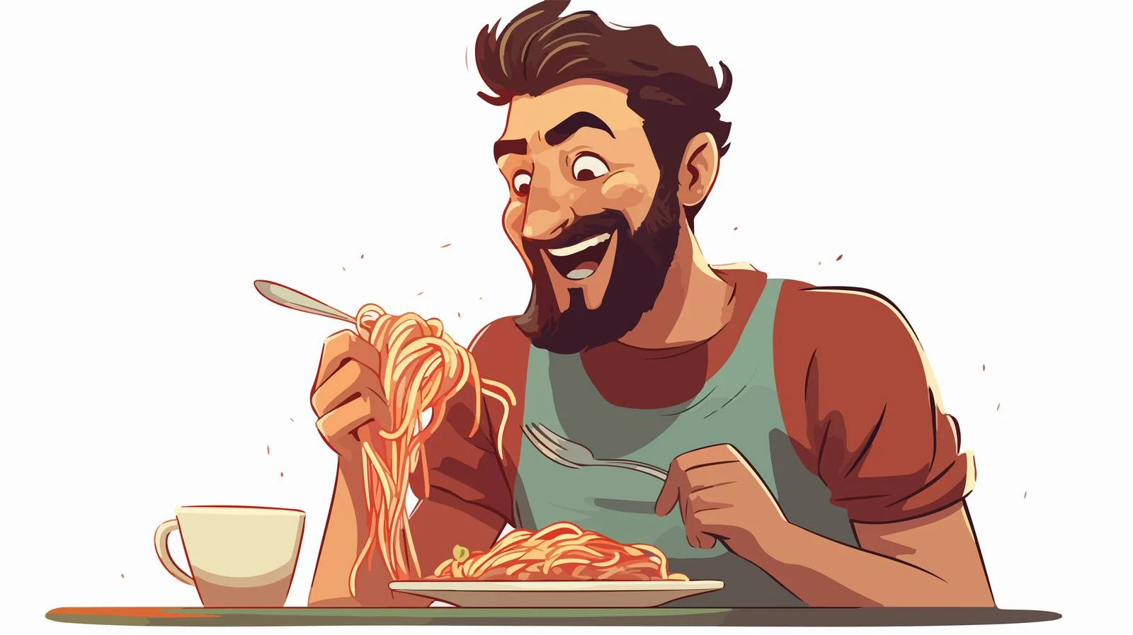 Joyful Young Adult Enjoying Spaghetti Cartoon — free download from Dotvec