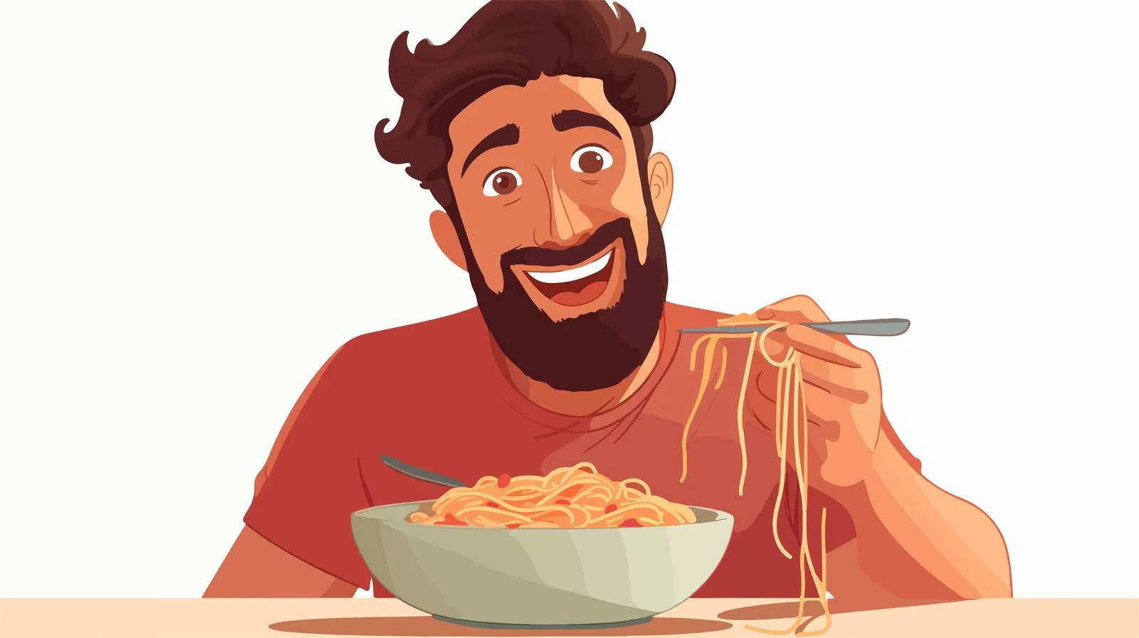 Joyful Young Adult Eating Spaghetti Cartoon — free download from Dotvec