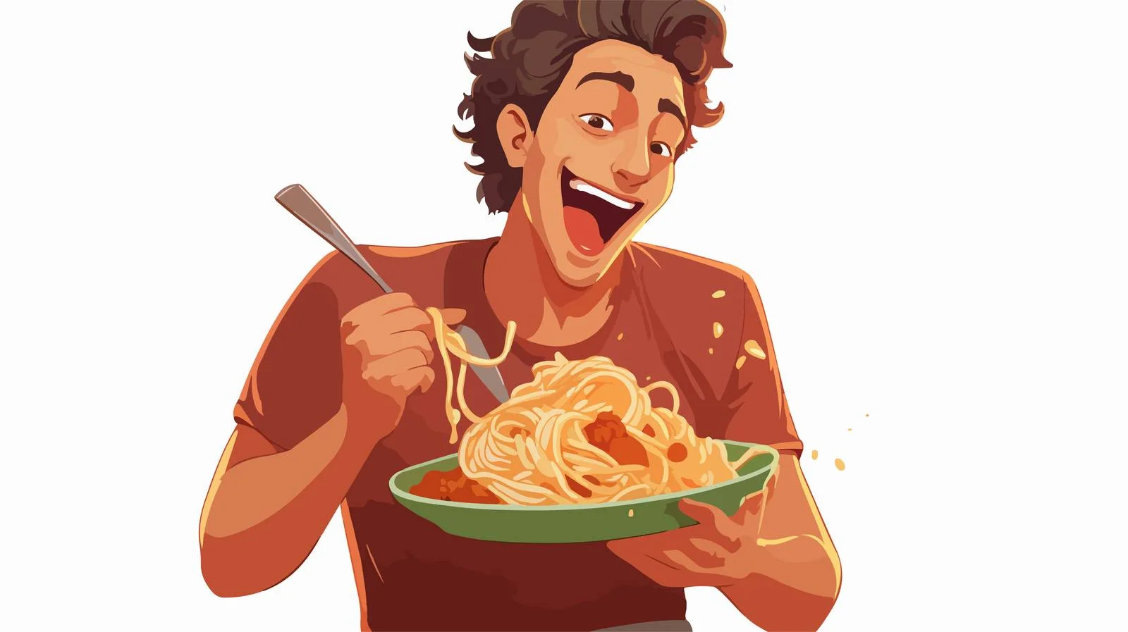 Happy young adult enjoying spaghetti cartoon — free download from Dotvec