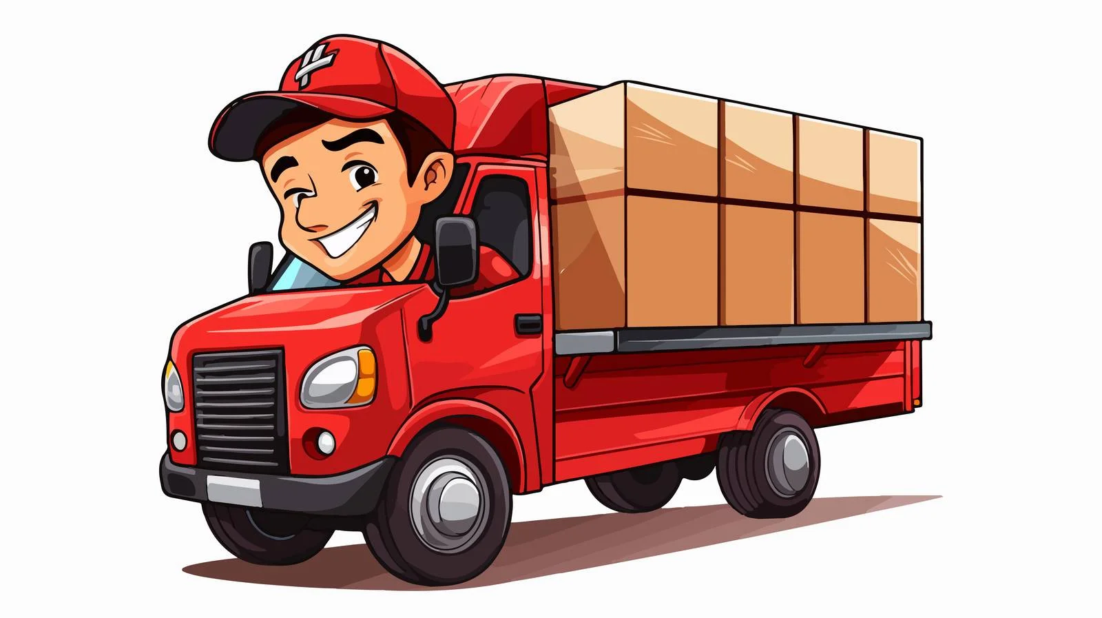 Efficient Delivery Man Driving Red Truck — free download from Dotvec