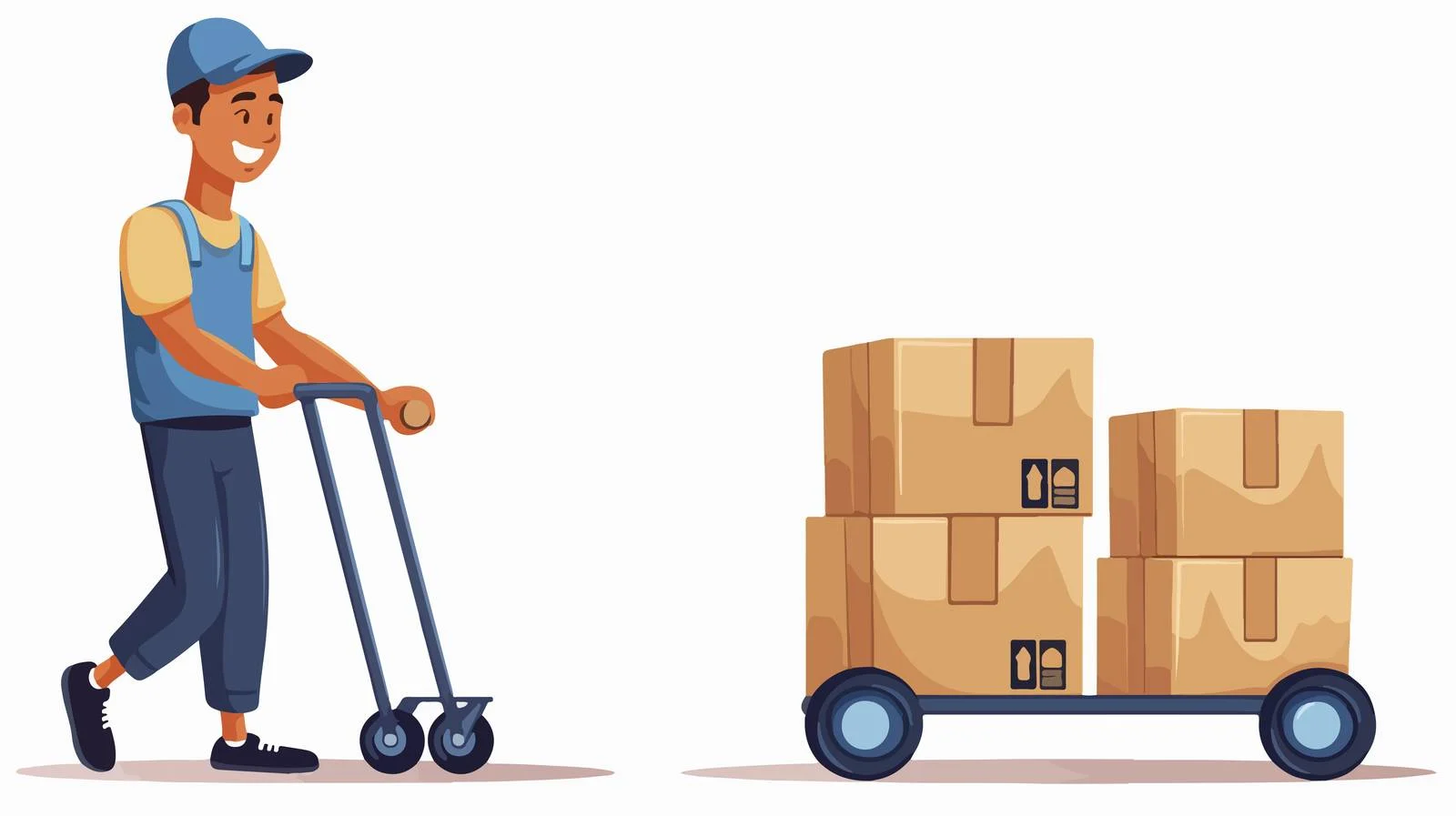 Professional Delivery Man Pushing Package Cart — free download from Dotvec