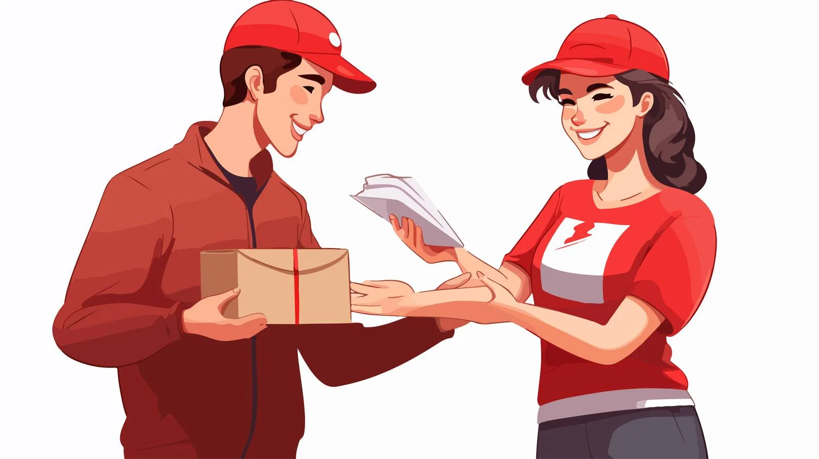 Delivery Woman Hands Over Package Professionally — free download from Dotvec