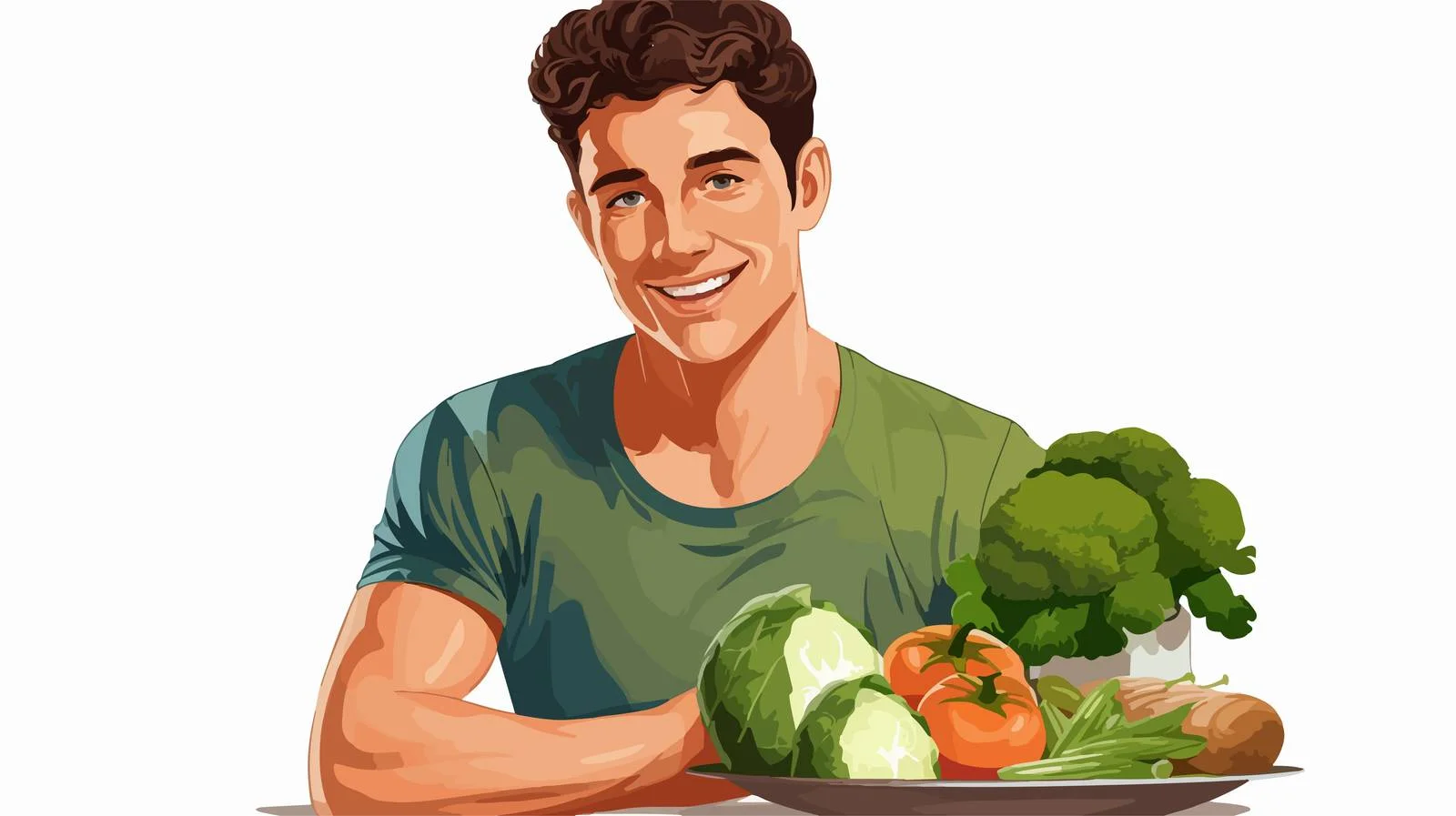 Youthful Man Eating Fresh Produce Illustration — free download from Dotvec