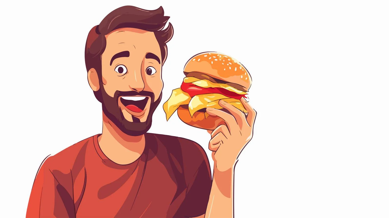 Young Man Eating Fast Food Cartoon — free download from Dotvec