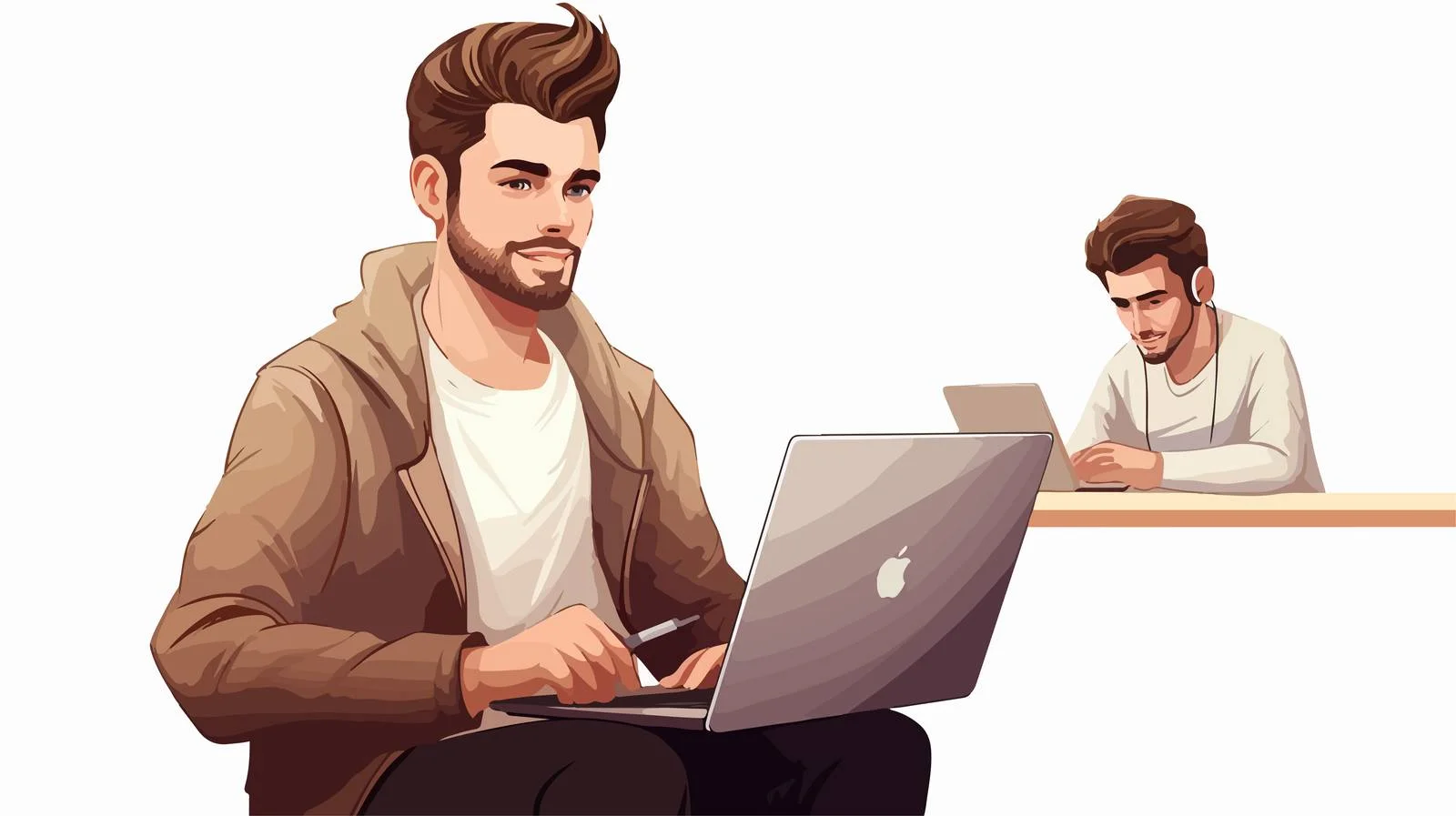 Professional Businessman Working on Laptop Cartoon — free download from Dotvec