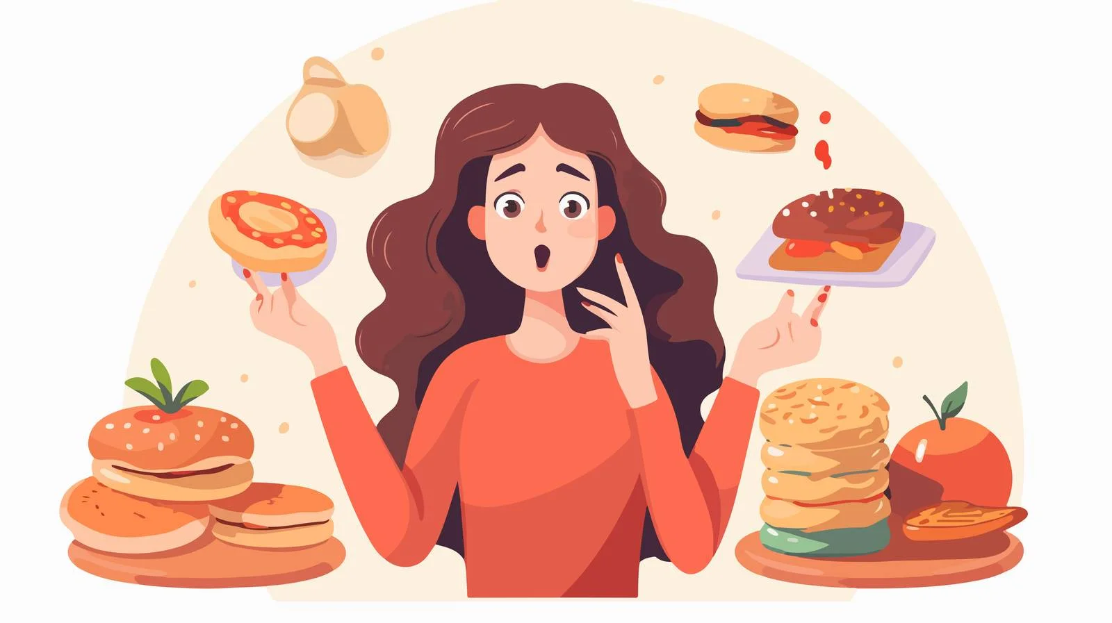 Young Woman Choosing Healthy Food or Junk — free download from Dotvec