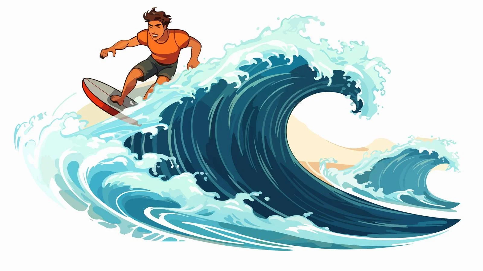 Ocean Wave Surfing Cartoon Vector Illustration — free download from Dotvec