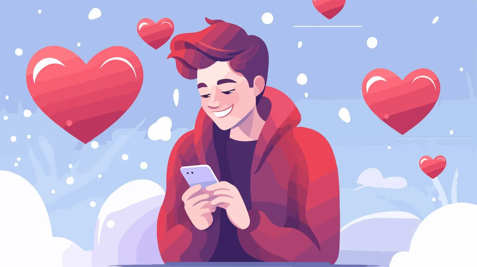 Receiving Love Notification from Phone Cartoon — free download from Dotvec