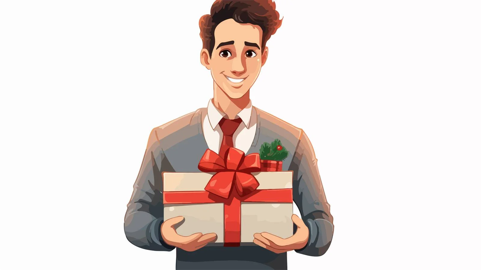 Festive Man with Christmas Gift Cartoon — free download from Dotvec