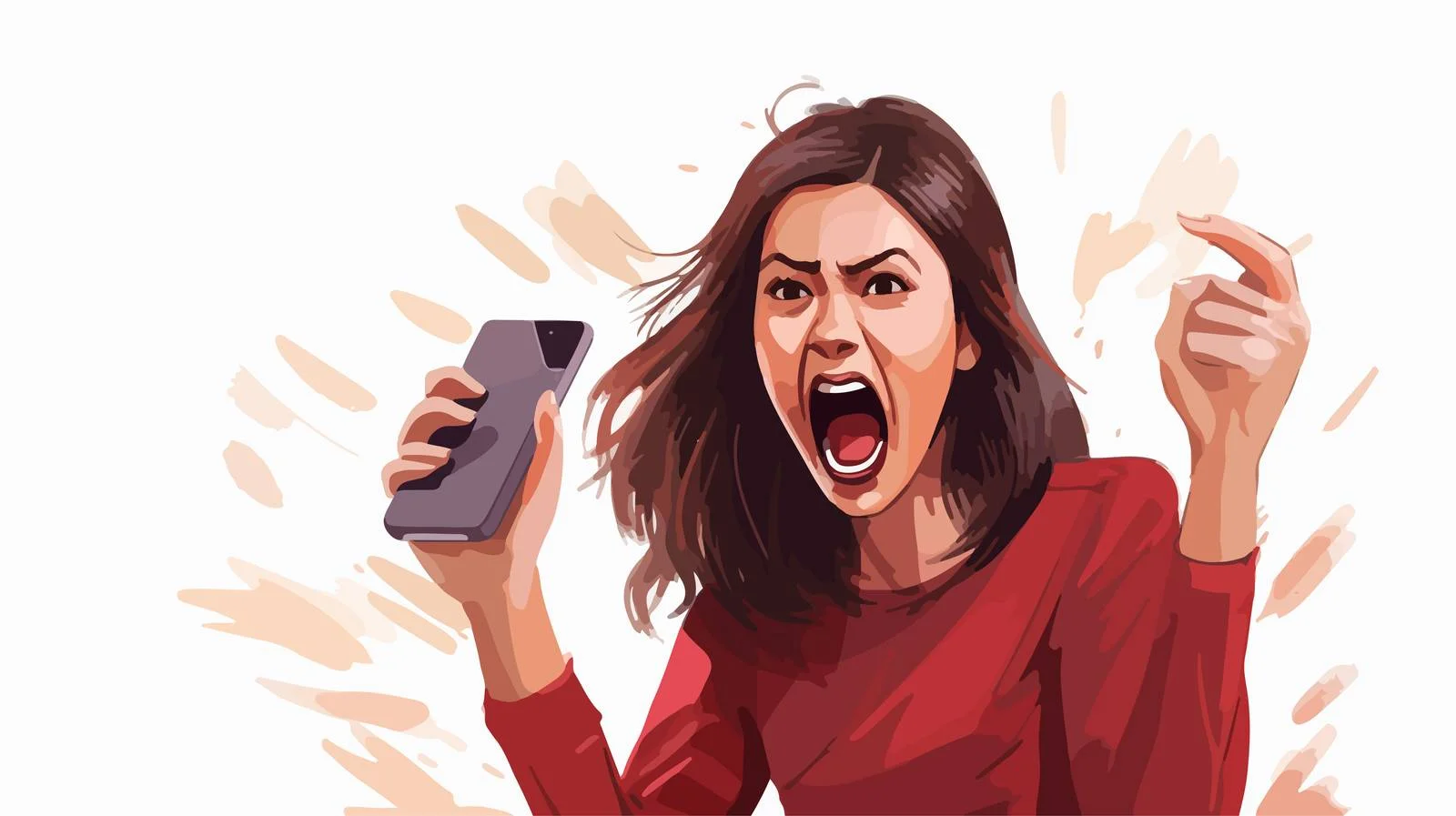 Furious Woman Screaming Cartoonishly at Phone — free download from Dotvec