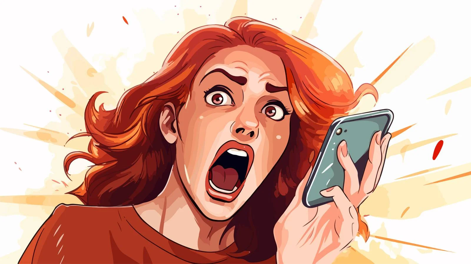 Young Woman Angry Screaming Cartoon Phone — free download from Dotvec