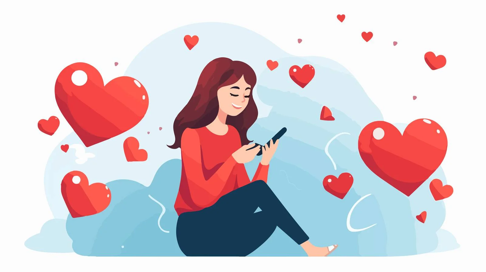 Woman Receiving Like and Love Notification — free download from Dotvec