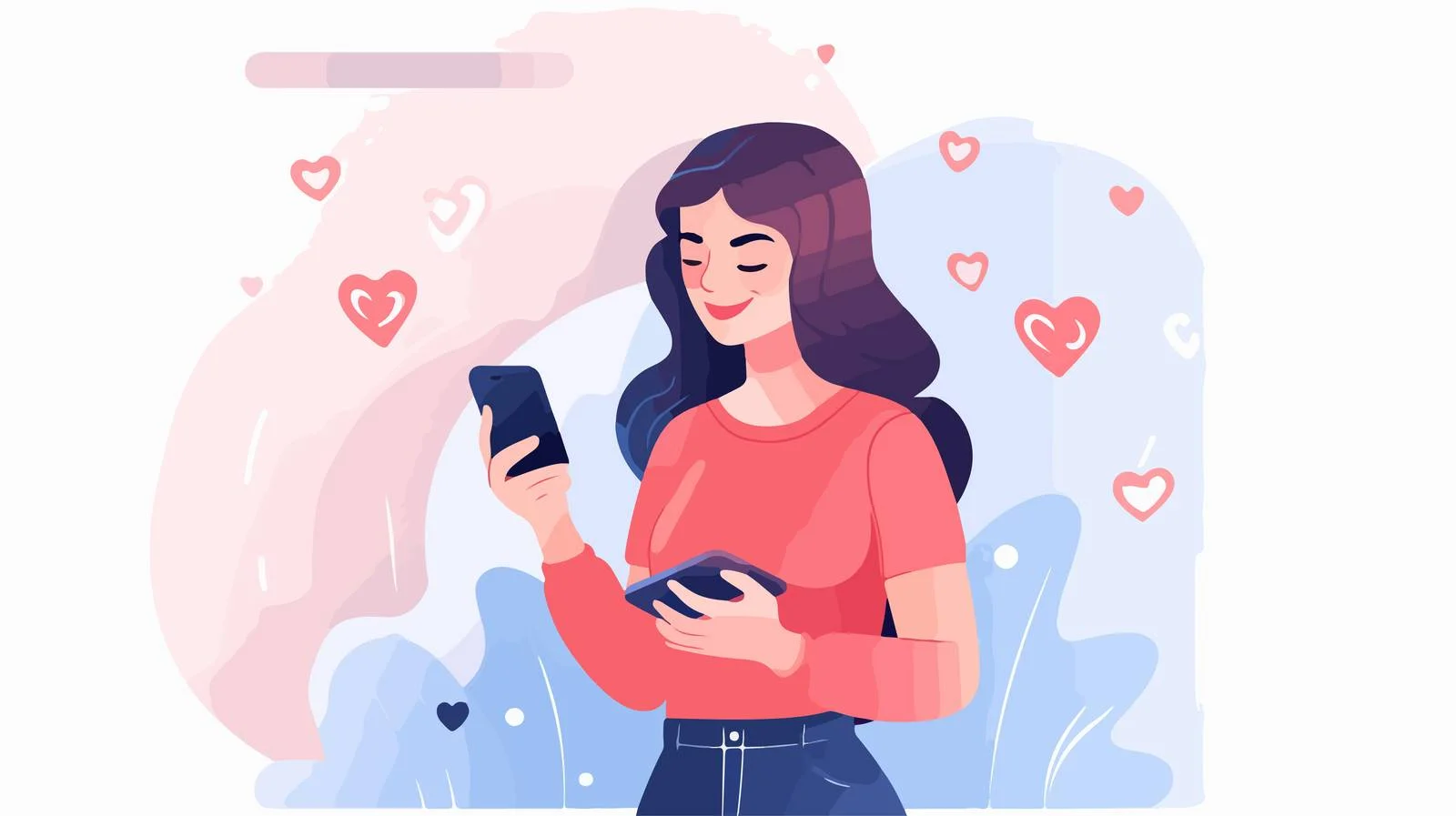 Woman Receives Like Notification on Phone Cartoon — free download from Dotvec