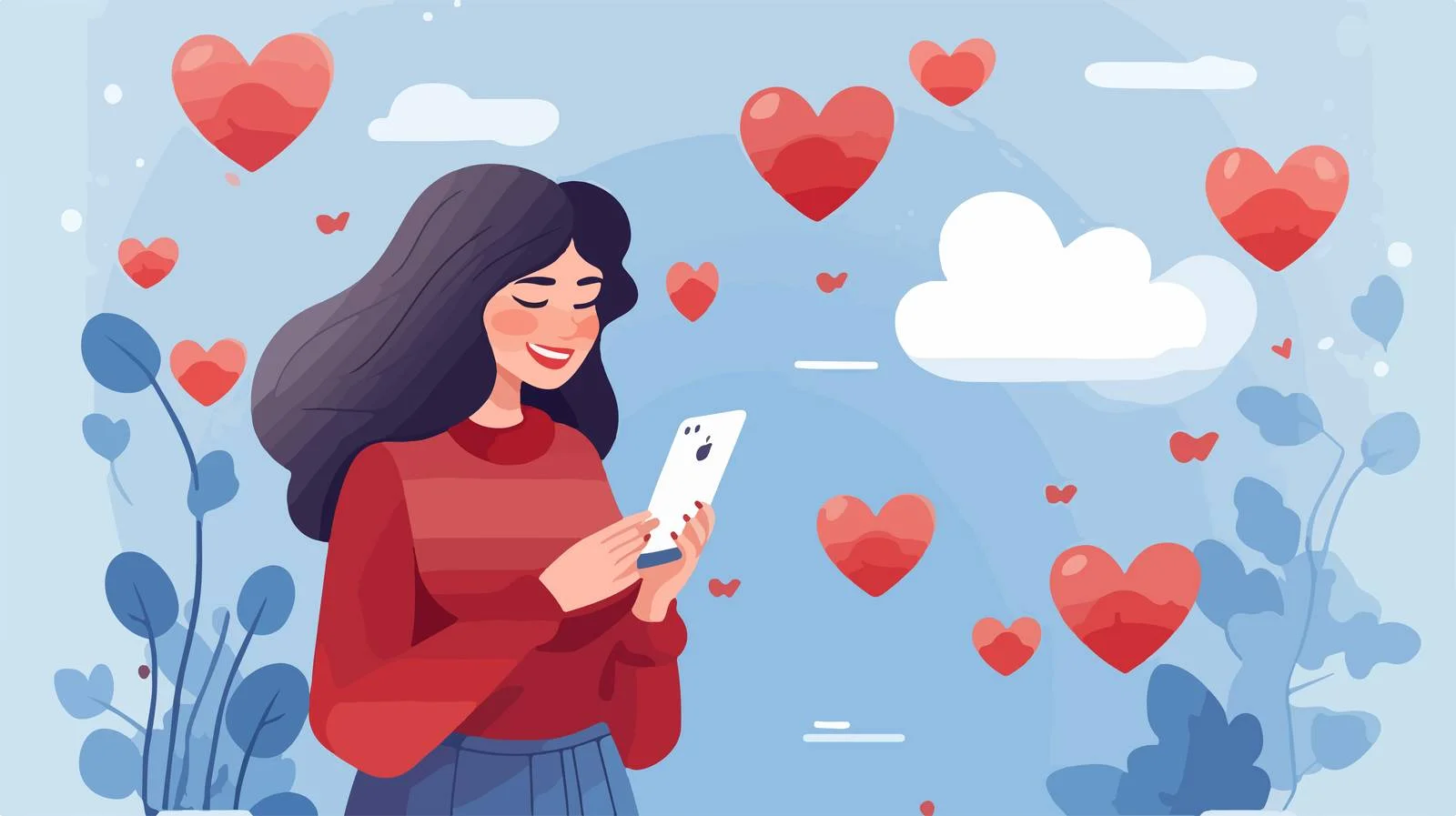 Receiving Love Notification from Phone Cartoon — free download from Dotvec