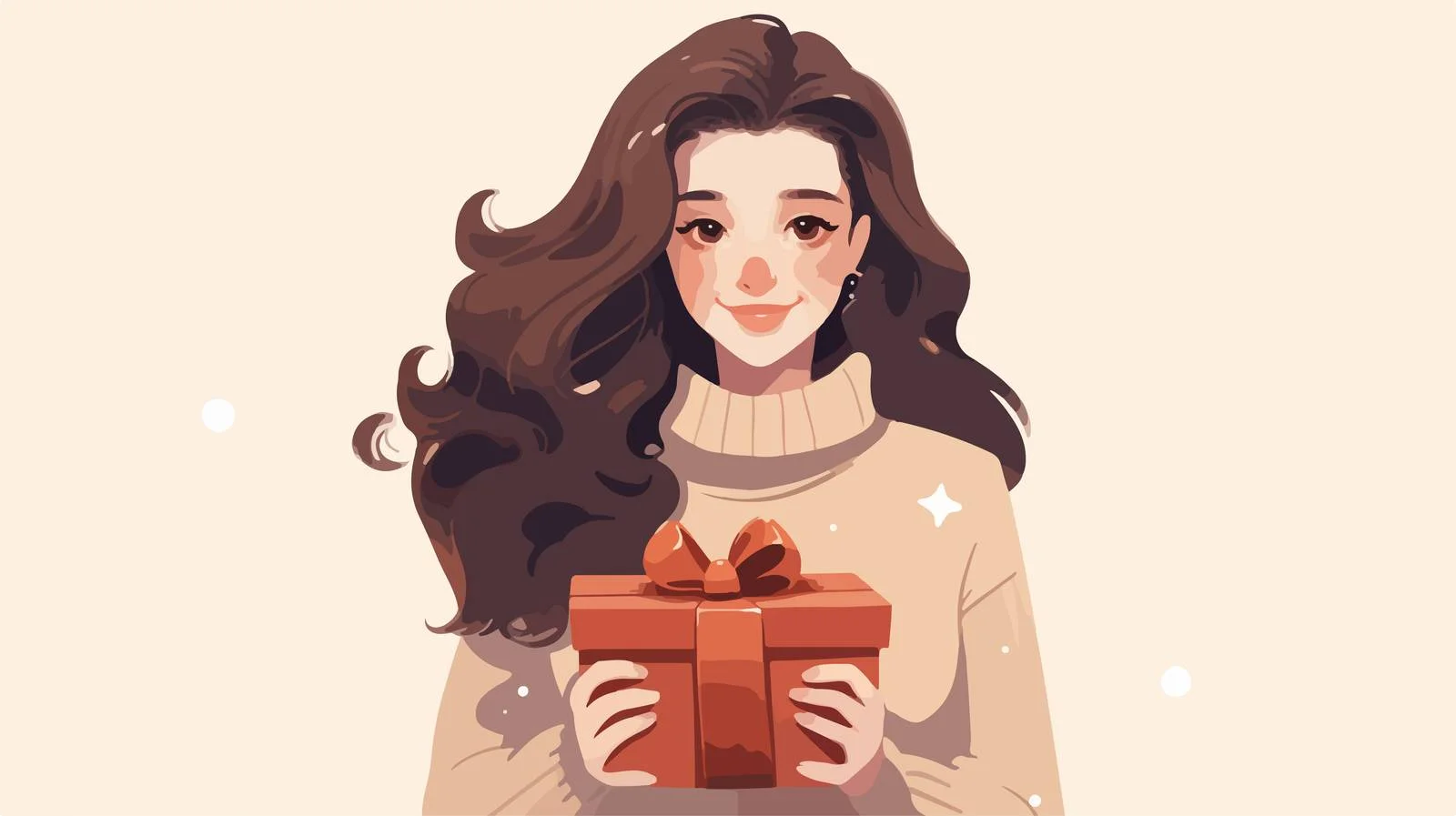 Christmas Present Cartoon Woman — free download from Dotvec
