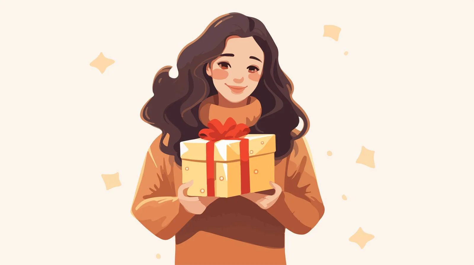 Festive Woman with Christmas Gift Box — free download from Dotvec