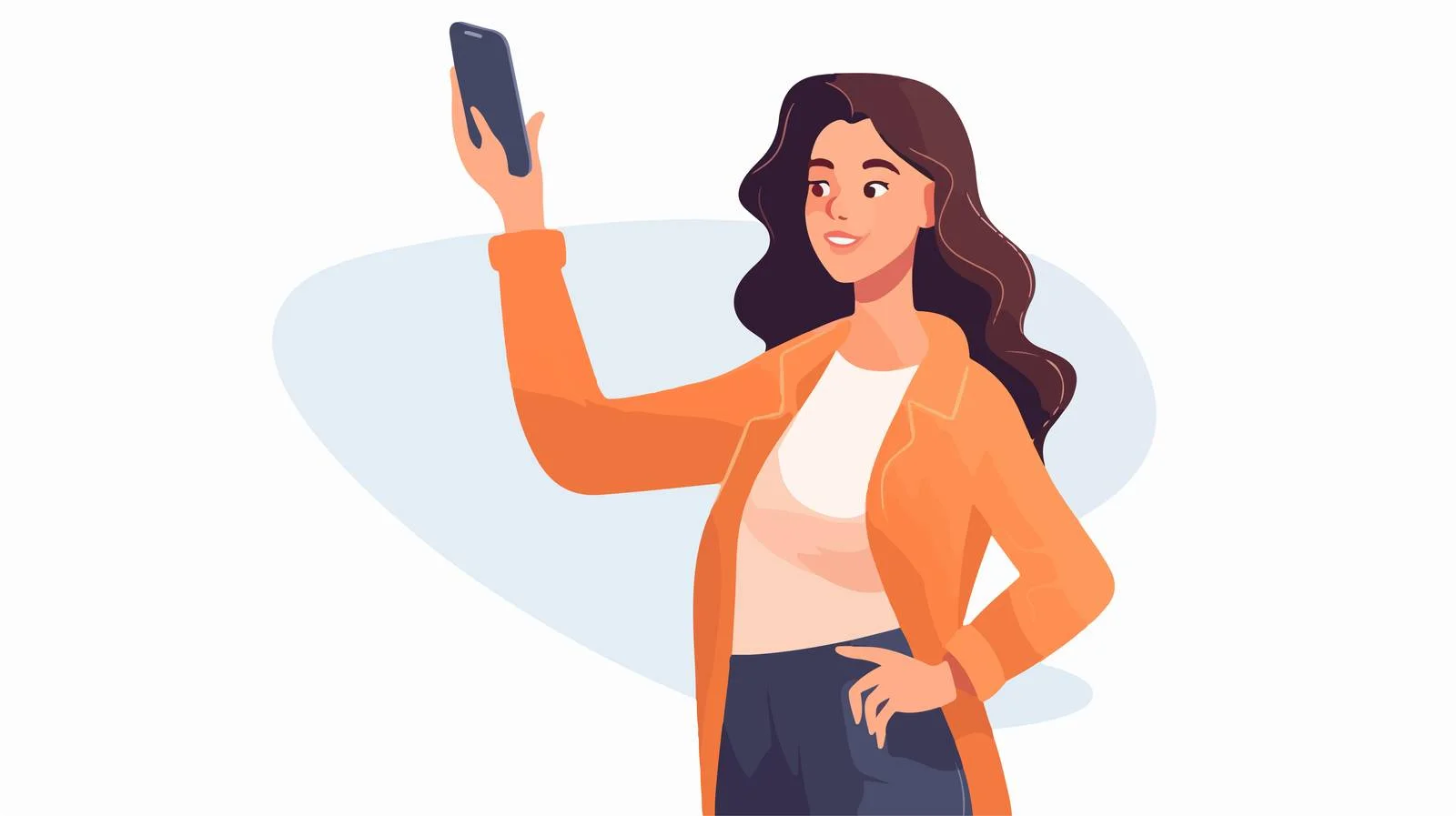 Woman Showing Phone Screen Cartoon — free download from Dotvec