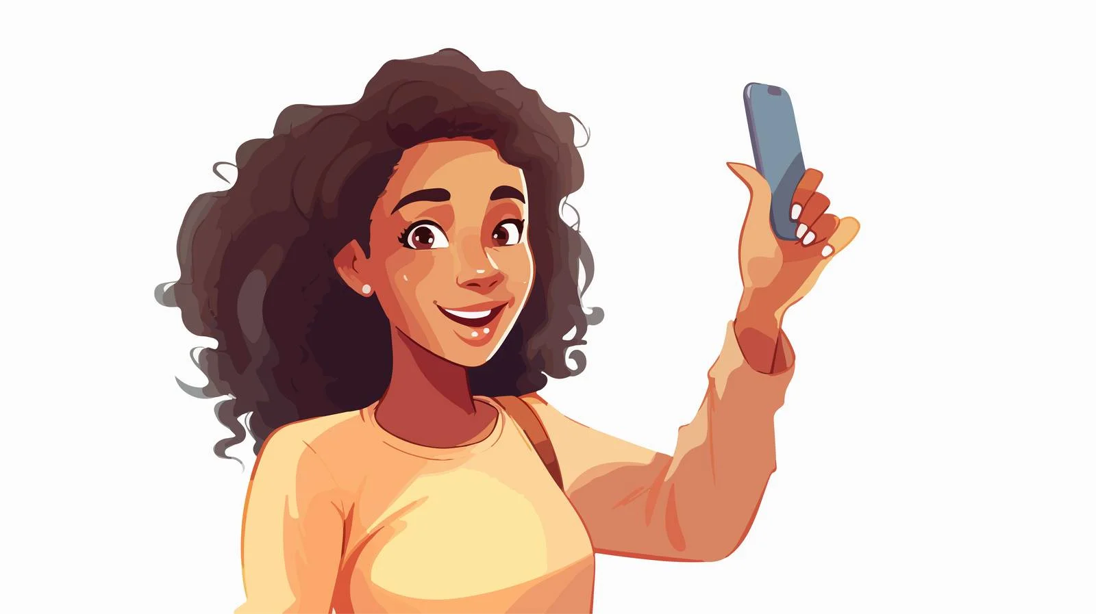 Woman Pointing at Phone Cartoon Illustration — free download from Dotvec