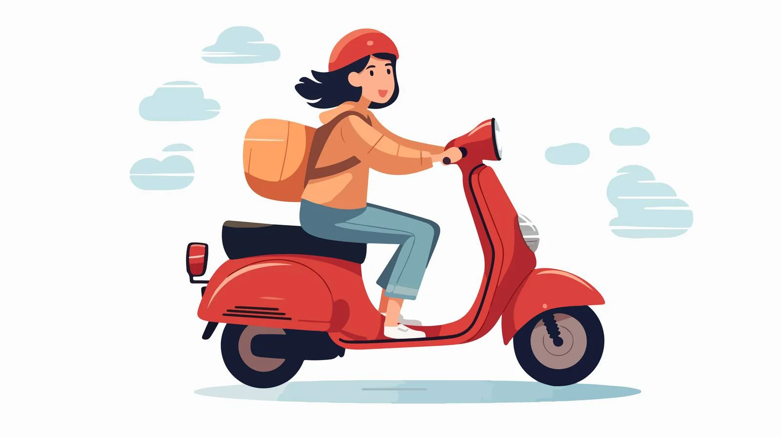 Joyful Woman on Scooter Cartoon — free download from Dotvec
