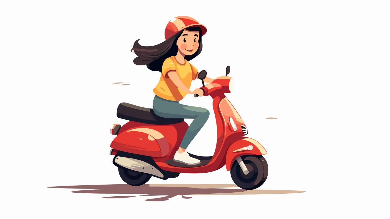 Joyful Woman on Scooter Cartoon — free download from Dotvec