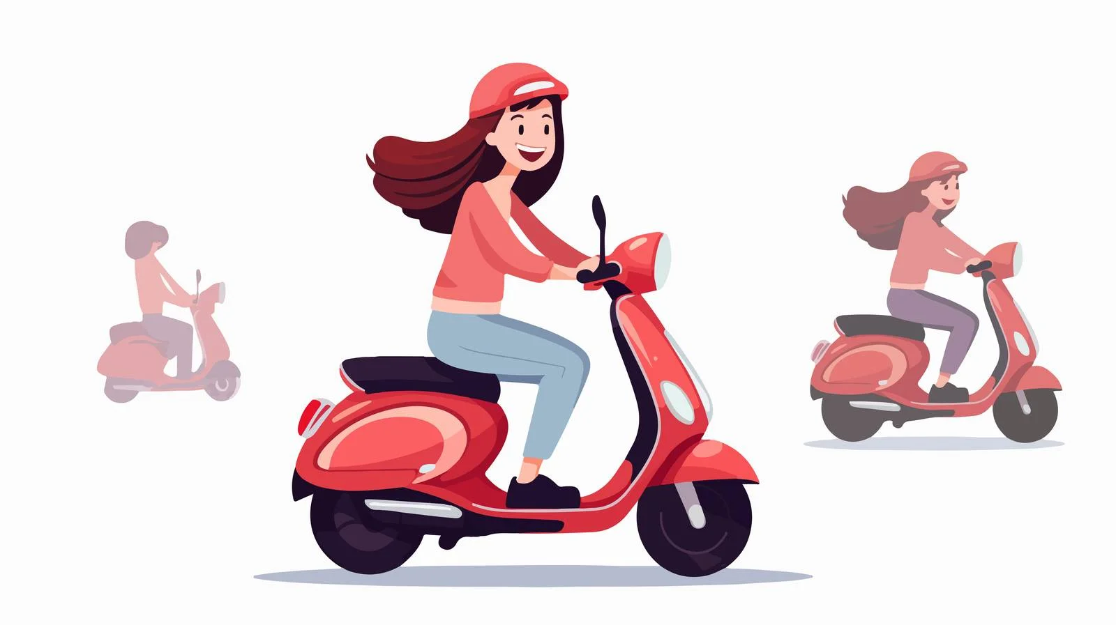 Happy Young Woman Riding Scooter — free download from Dotvec