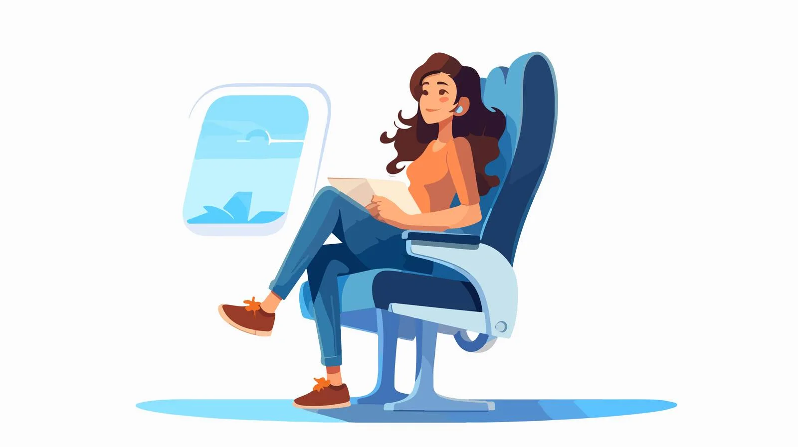 Young Woman Travels by Airplane Cartoon — free download from Dotvec