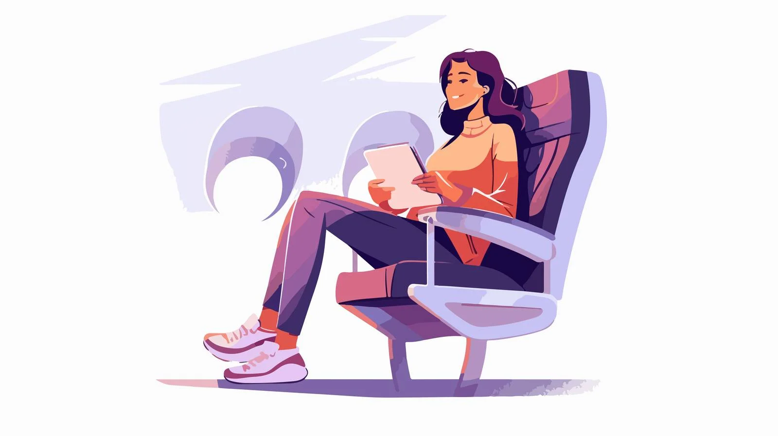 Young Woman Traveling on Airplane Cartoon — free download from Dotvec