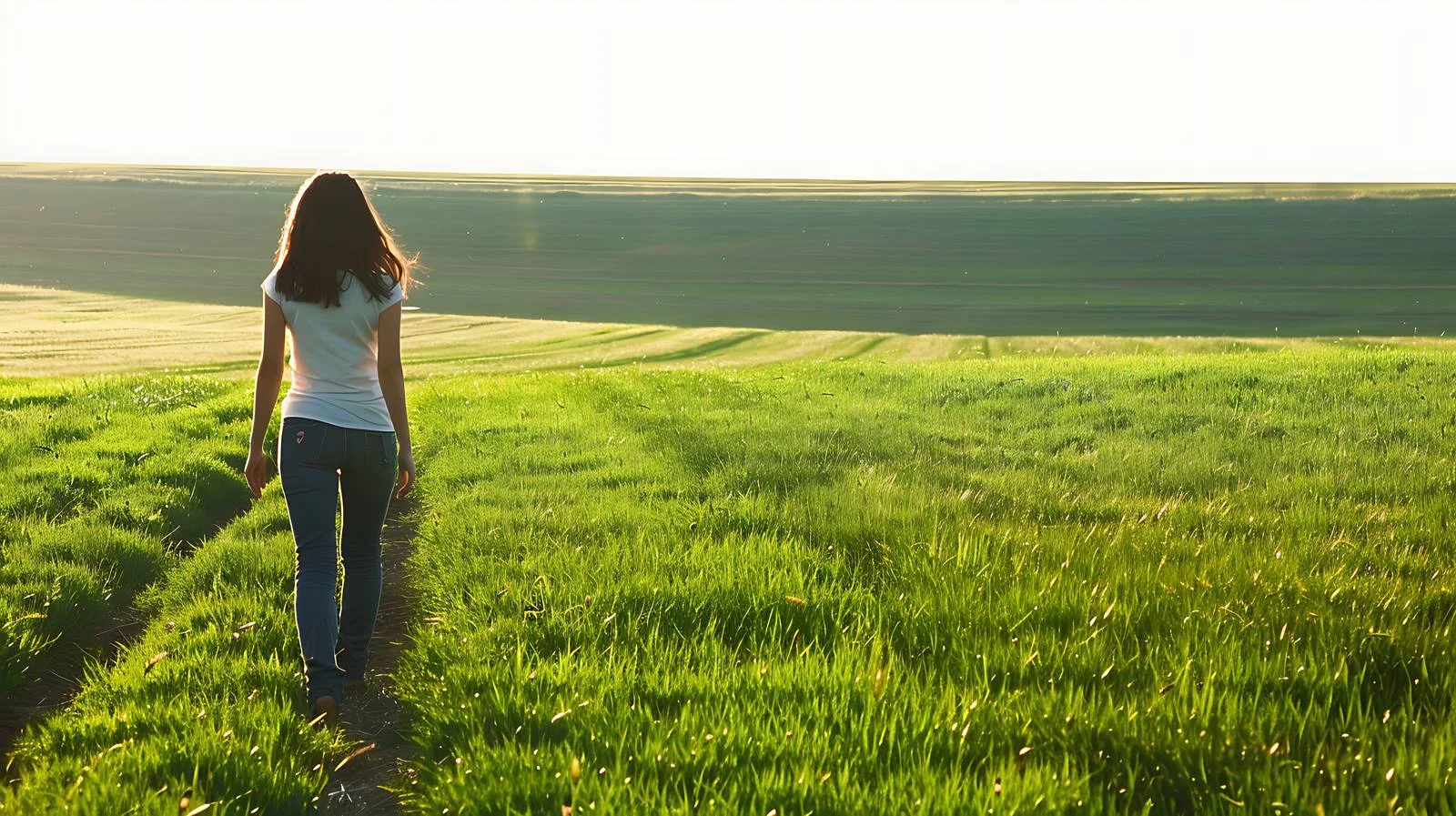 Serene Woman Strolling Through Lush Sunny Field — free download from Dotvec