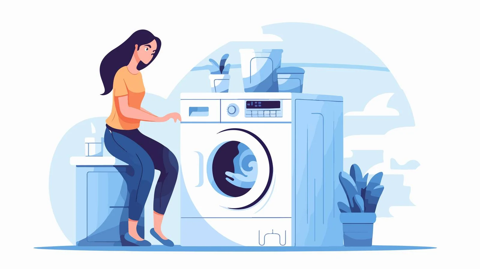 Woman Washing Clothes with Washing Machine — free download from Dotvec