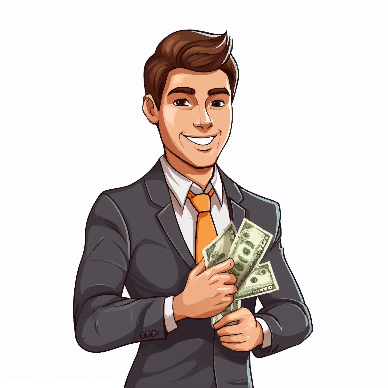 Youthful Businessman Holding Money Illustration — free download from Dotvec