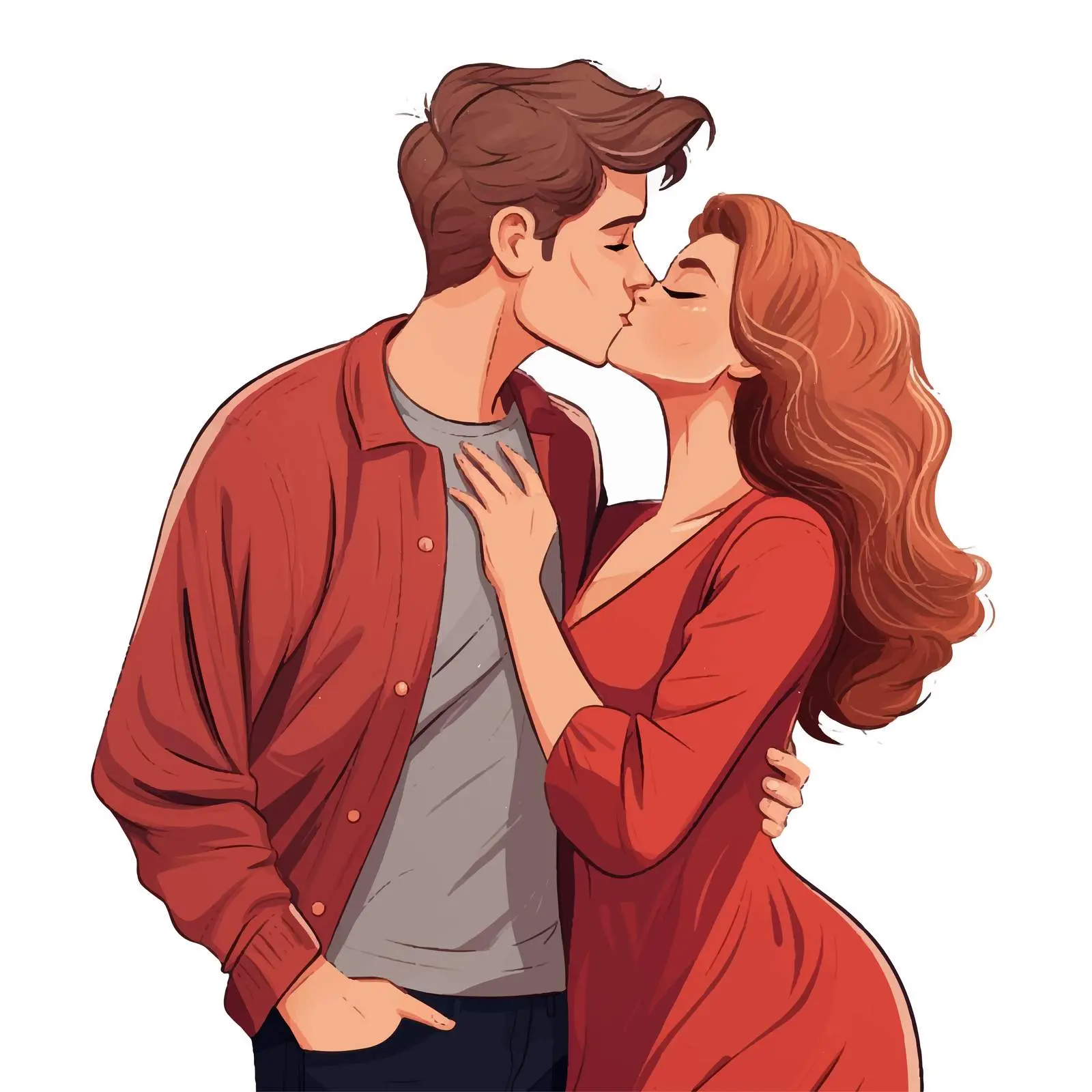 Romantic Youth Couple Kissing Illustration – free couple graphic image from Dotvec