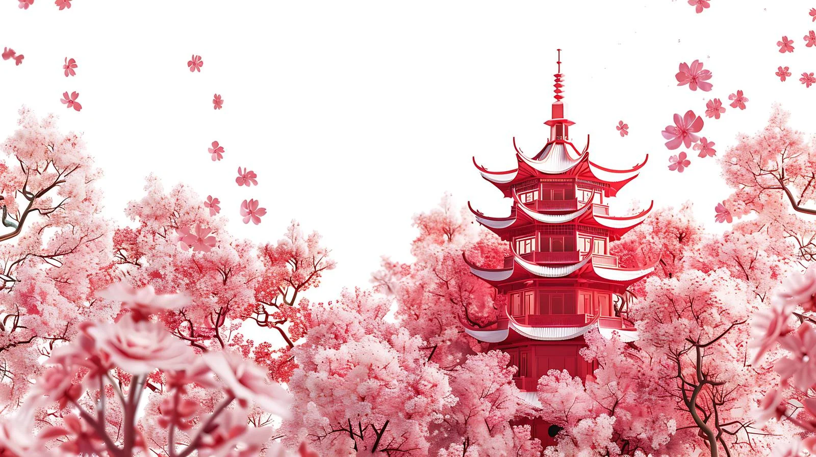 Yuantouzhu Sakura Tower in White Isolation — free download from Dotvec