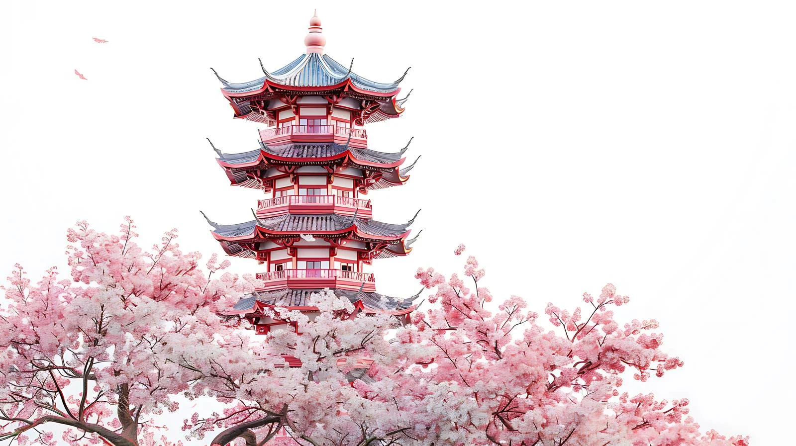 Tranquil Yuantouzhu Sakura Tower in Isolation — free download from Dotvec
