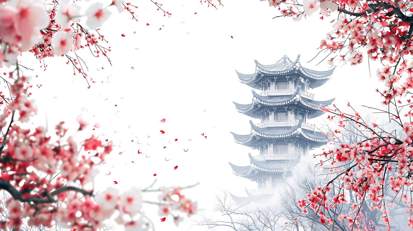 Yuantouzhu Sakura Tower White Isolated View — free download from Dotvec