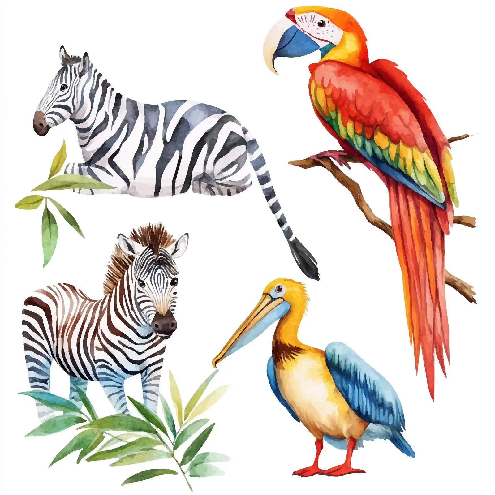 Colorful Cartoon Watercolor Animals Clipart – free zebra image from Dotvec